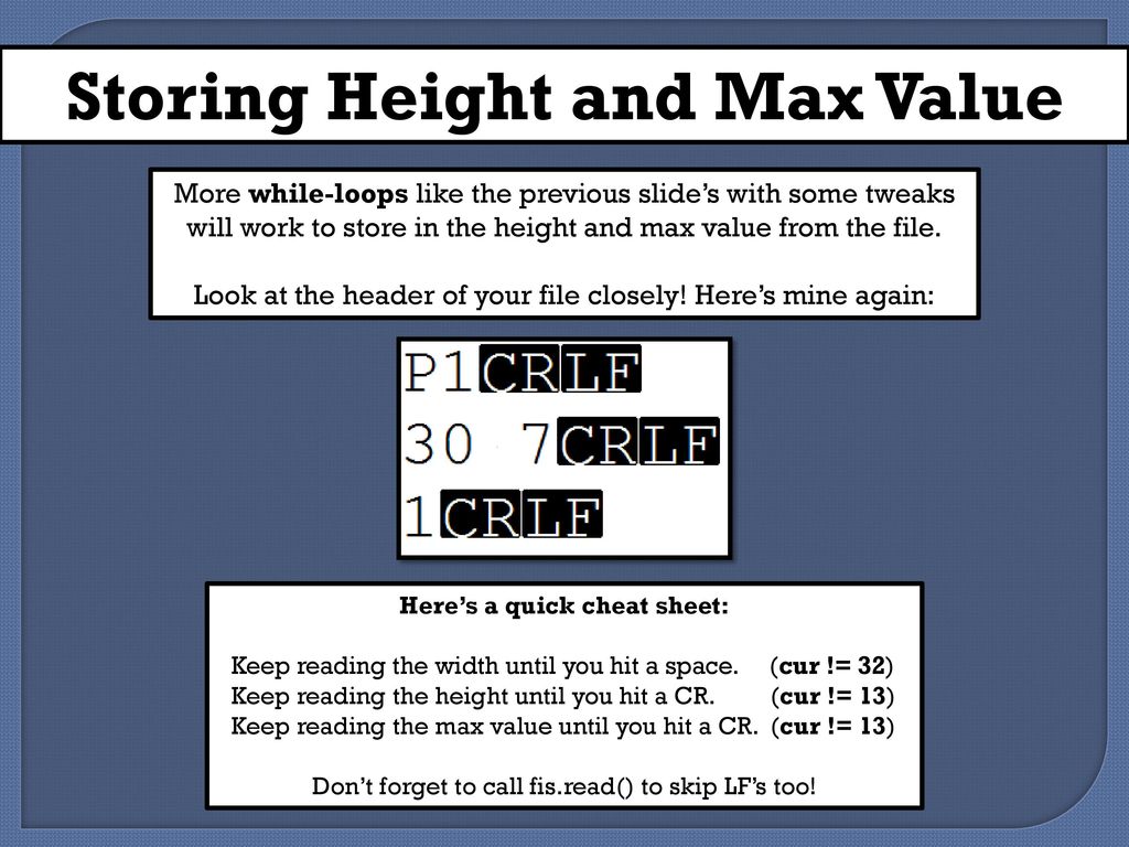 Storing Height and Max Value Here’s a quick cheat sheet: