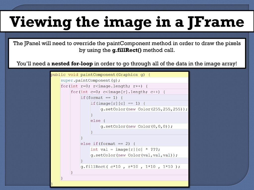 Viewing the image in a JFrame