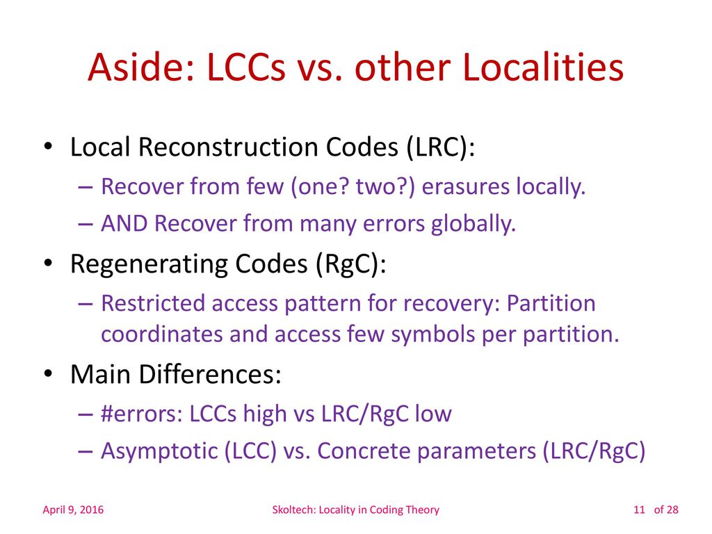 Aside: LCCs vs. other Localities