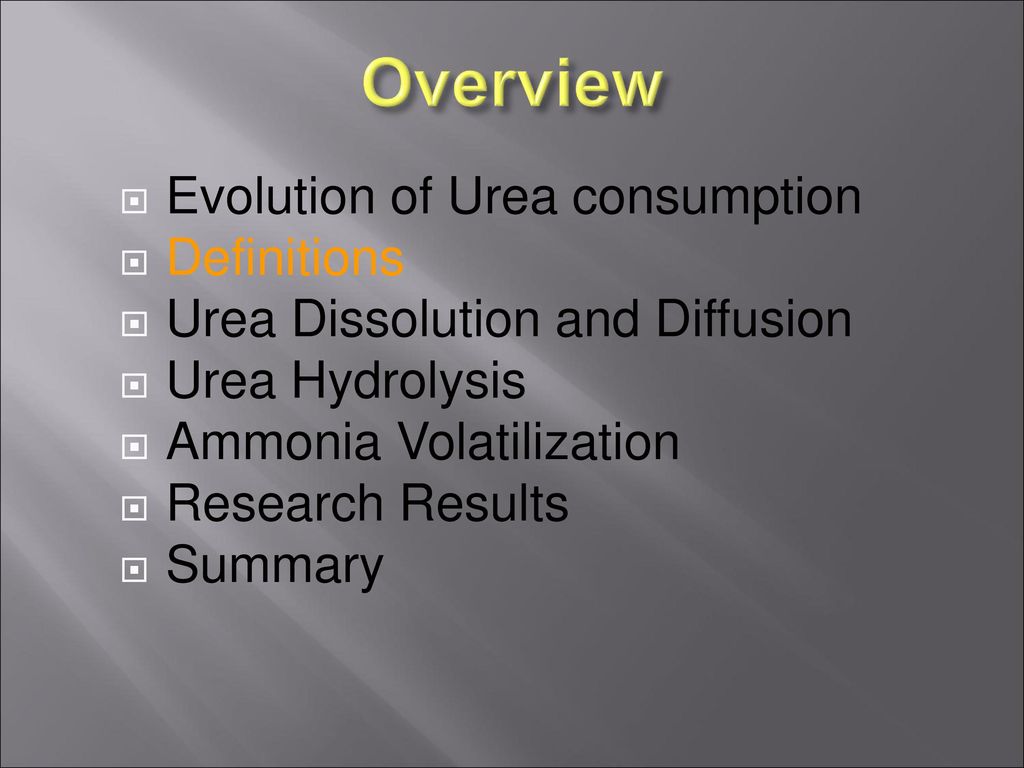 Overview Evolution of Urea consumption Definitions