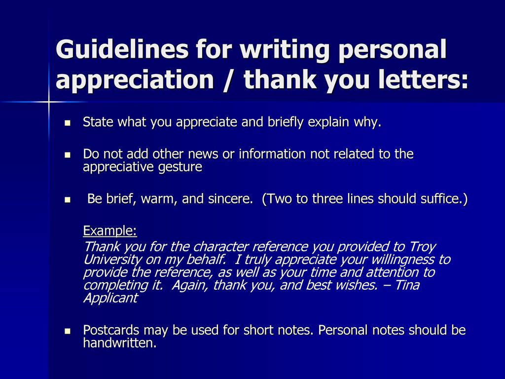Guidelines for writing personal appreciation / thank you letters: