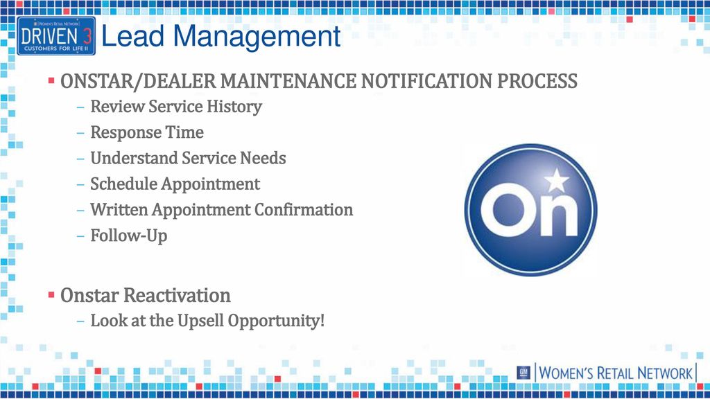 Lead Management ONSTAR/DEALER MAINTENANCE NOTIFICATION PROCESS