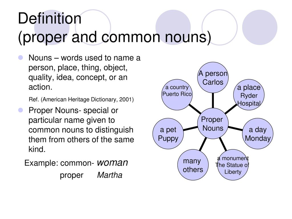 Definition (proper and common nouns) .