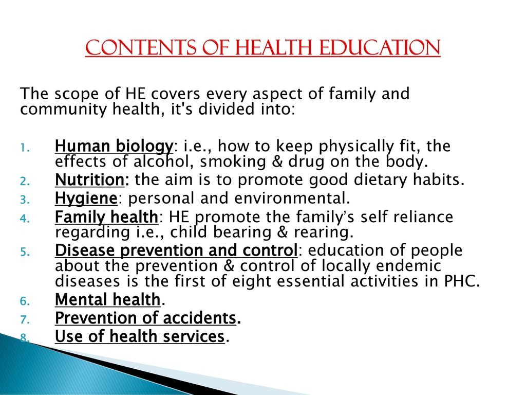 Contents of health education