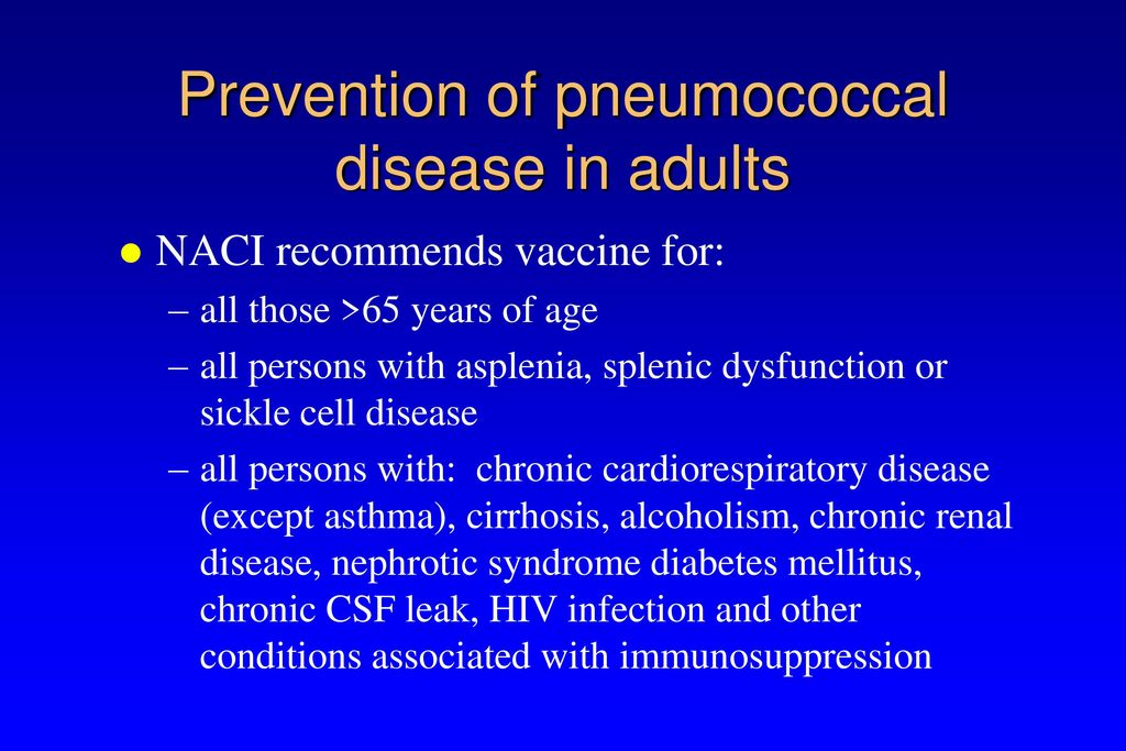 Prevention of pneumococcal disease in adults
