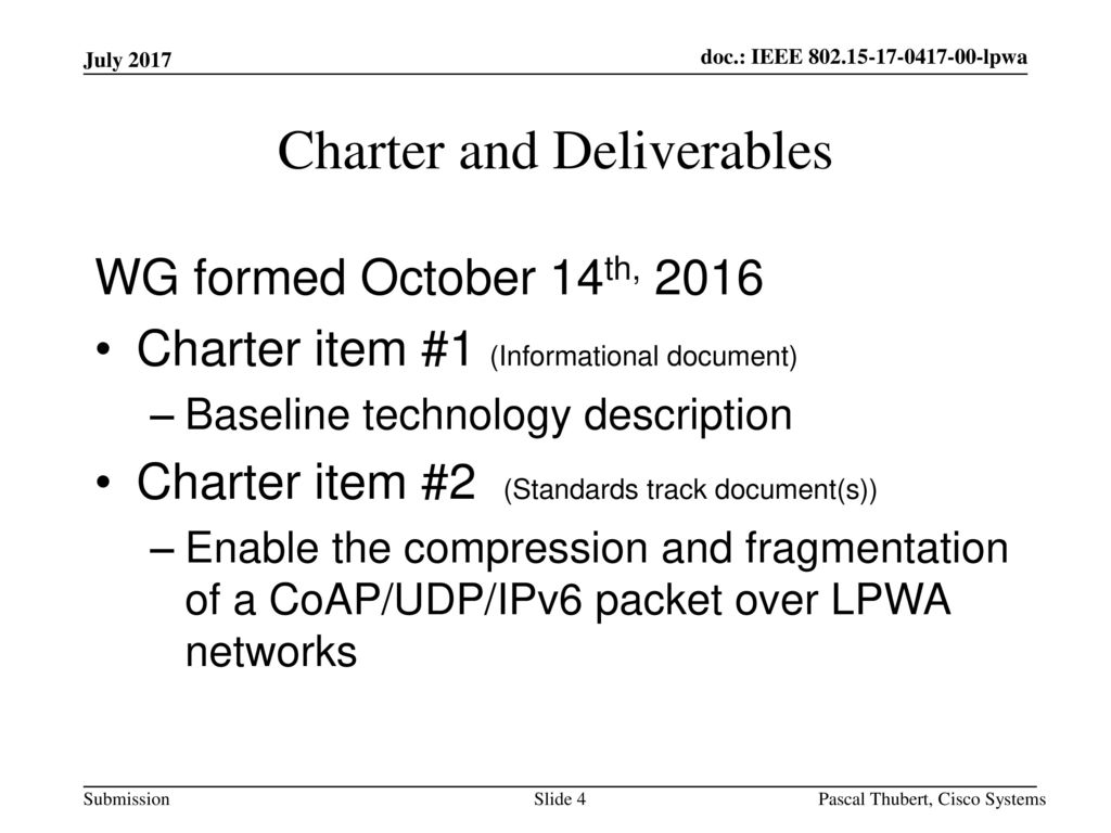 Charter and Deliverables