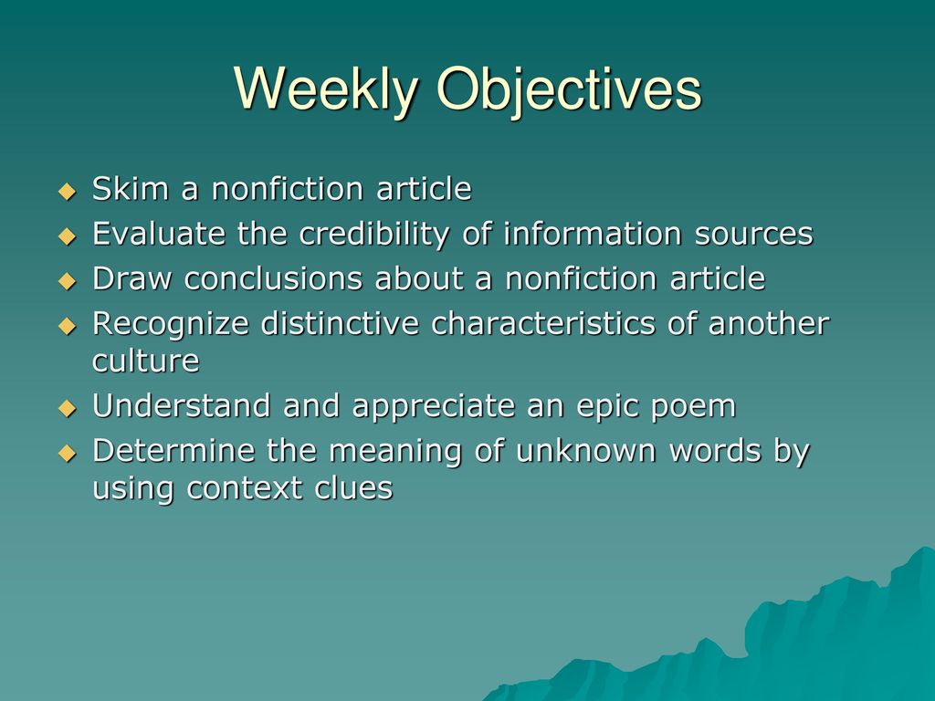 Weekly Objectives Skim a nonfiction article - ppt download