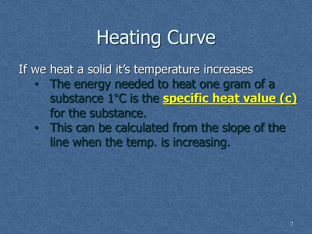 Heating Curve If we heat a solid it’s temperature increases