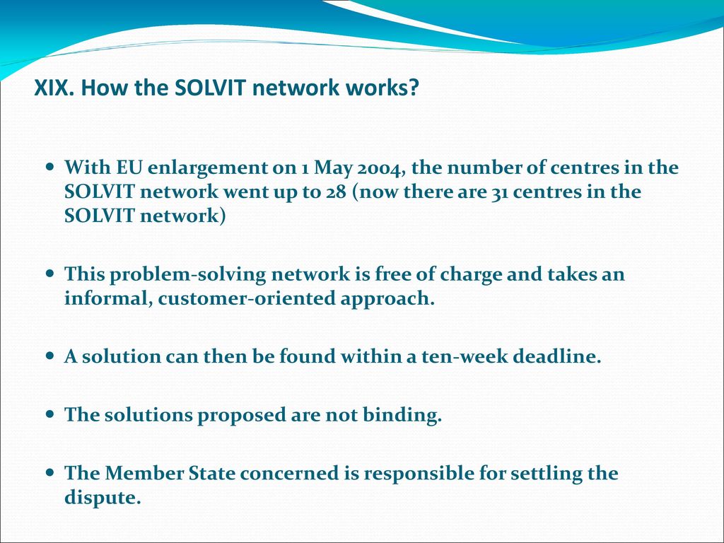 XIX. How the SOLVIT network works
