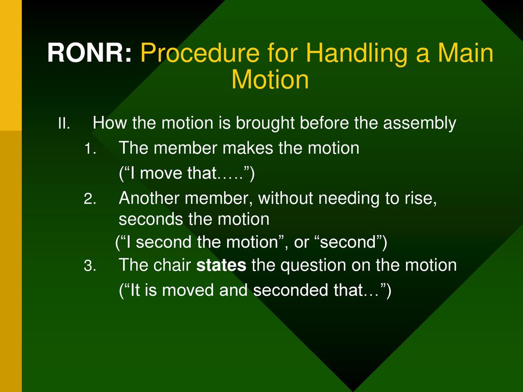 RONR: Procedure for Handling a Main Motion