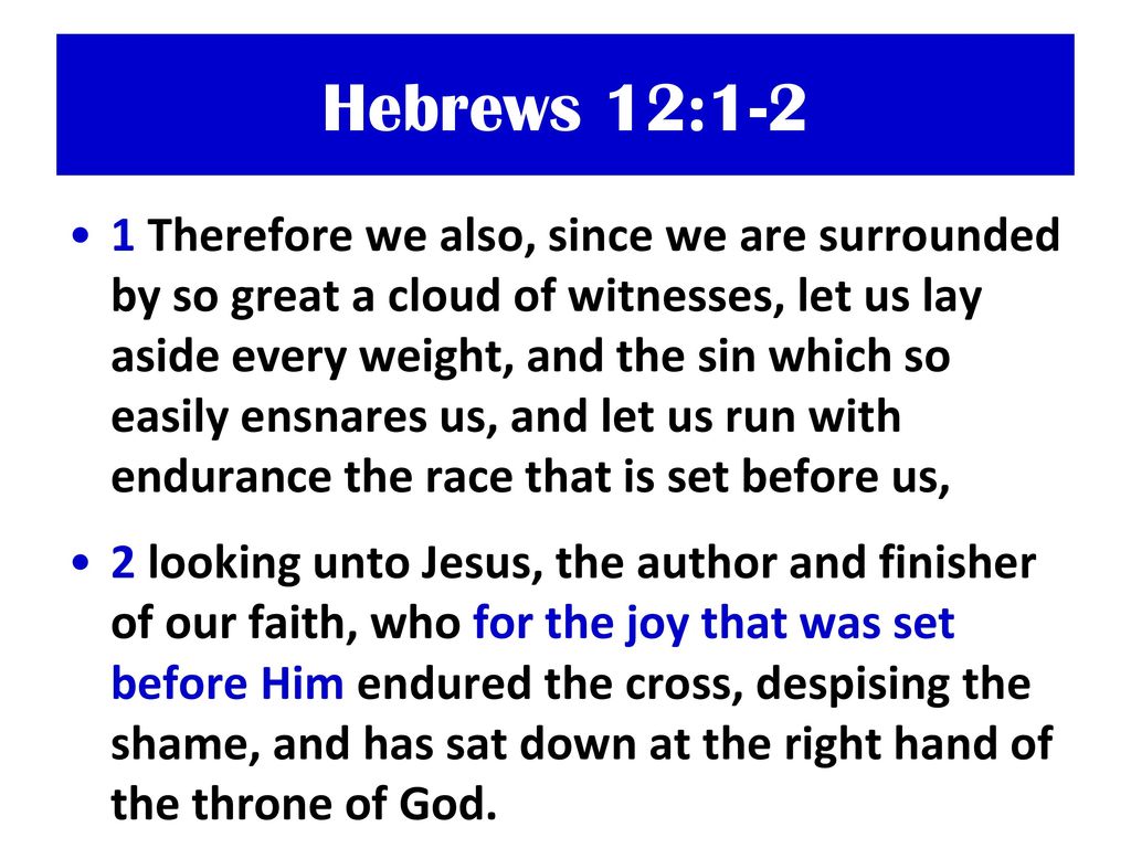 Hebrews 12:1-2 1 Therefore we also, since we are surrounded by so great ...