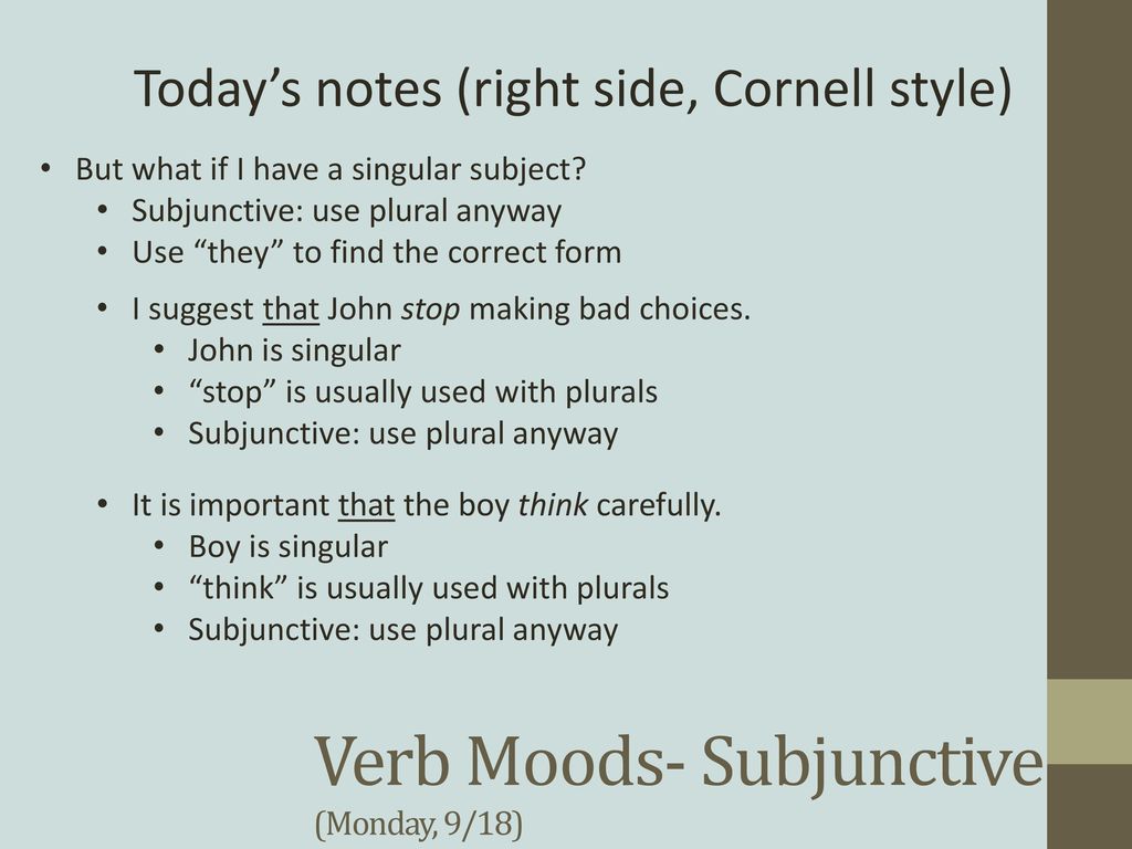 Verb Moods- Subjunctive (Monday, 9/18) - ppt download