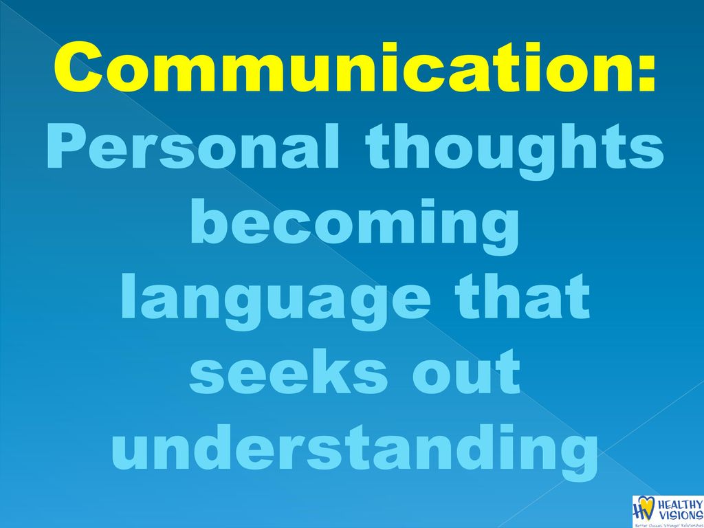 Communication: Personal thoughts becoming language that seeks out understanding