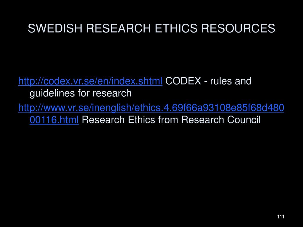 SWEDISH RESEARCH ETHICS RESOURCES