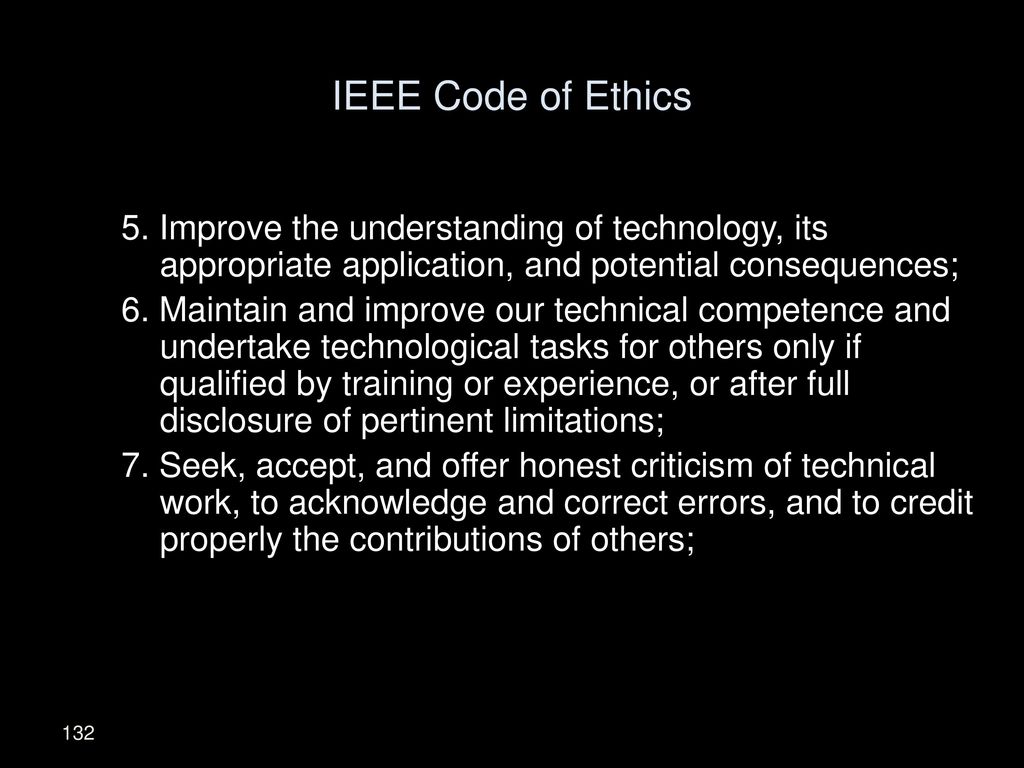 IEEE Code of Ethics 5. Improve the understanding of technology, its appropriate application, and potential consequences;
