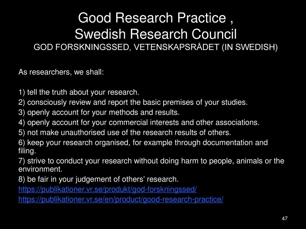 Good Research Practice , Swedish Research Council