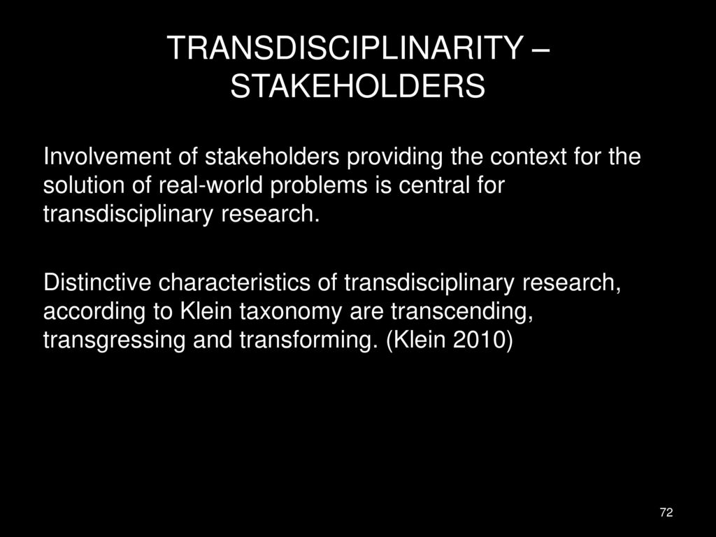 TRANSDISCIPLINARITY – STAKEHOLDERS