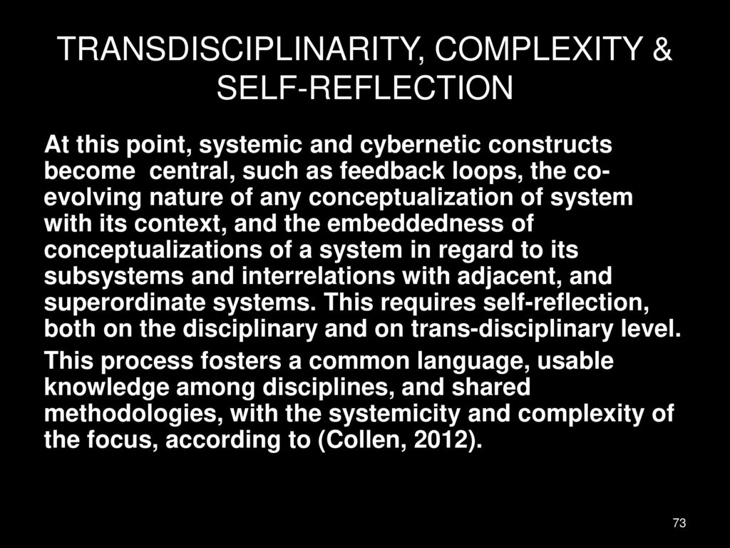 TRANSDISCIPLINARITY, COMPLEXITY & SELF-REFLECTION