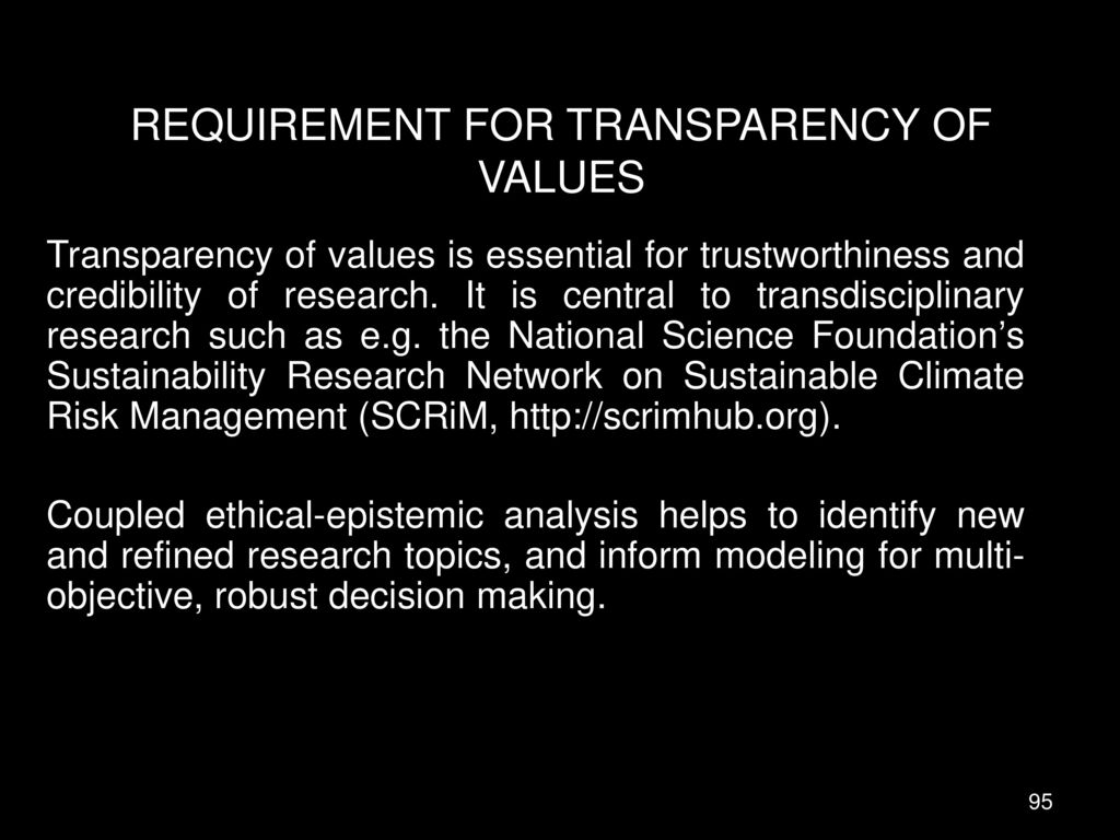 REQUIREMENT FOR TRANSPARENCY OF VALUES