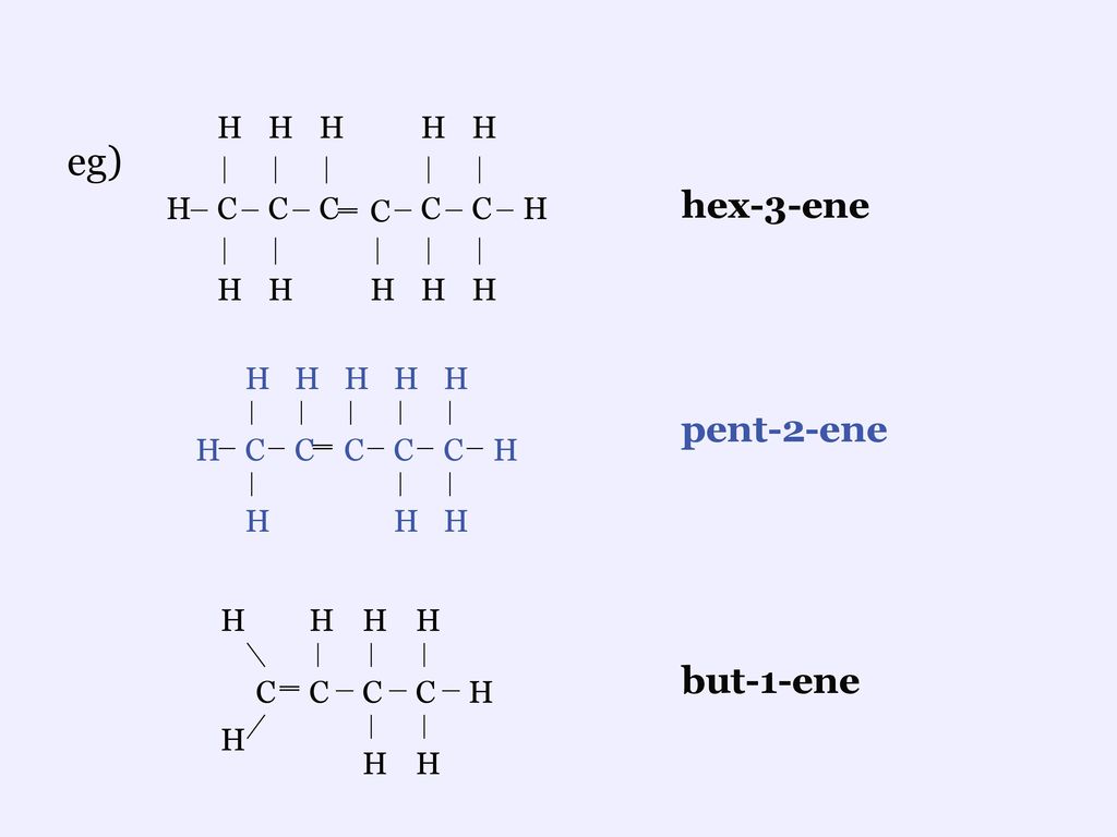 H C * eg) hex-3-ene H C * pent-2-ene H C * but-1-ene.