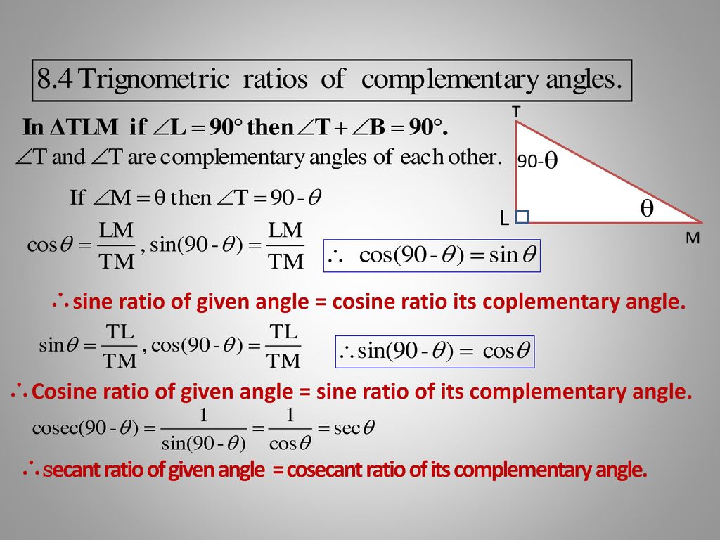 Trigonometric Ratios of Complementary Angles: Trignometry - Studynlearn