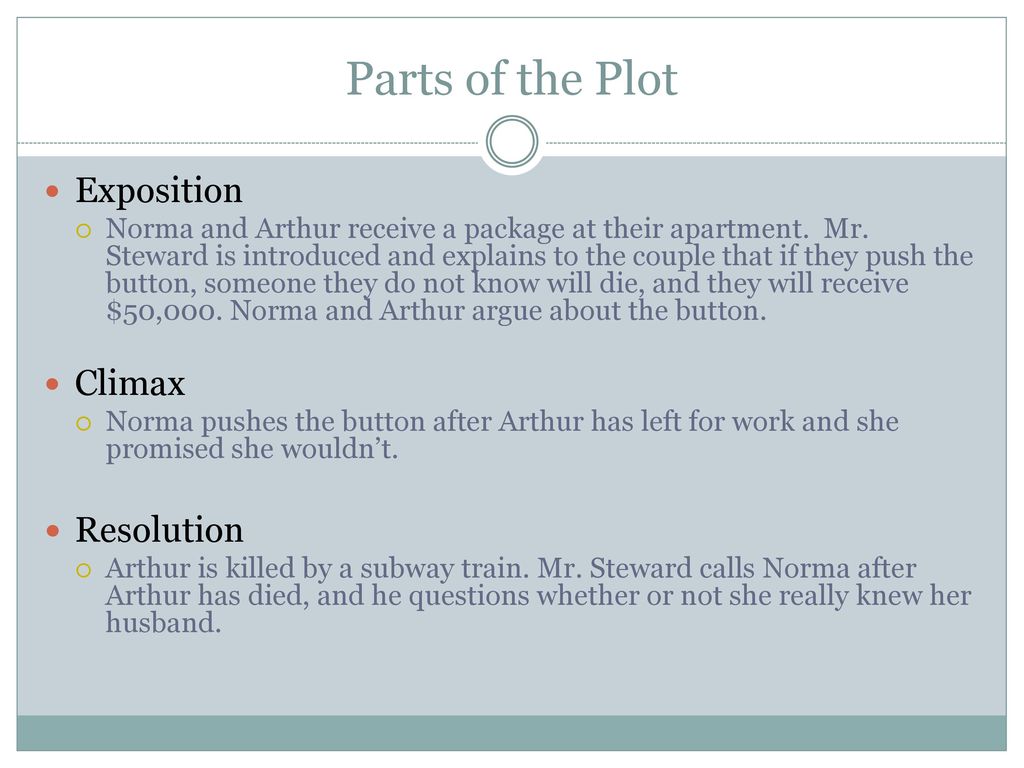 Brise Dam mulighed Richard Matheson's “Button, Button” Story Map Review - ppt download