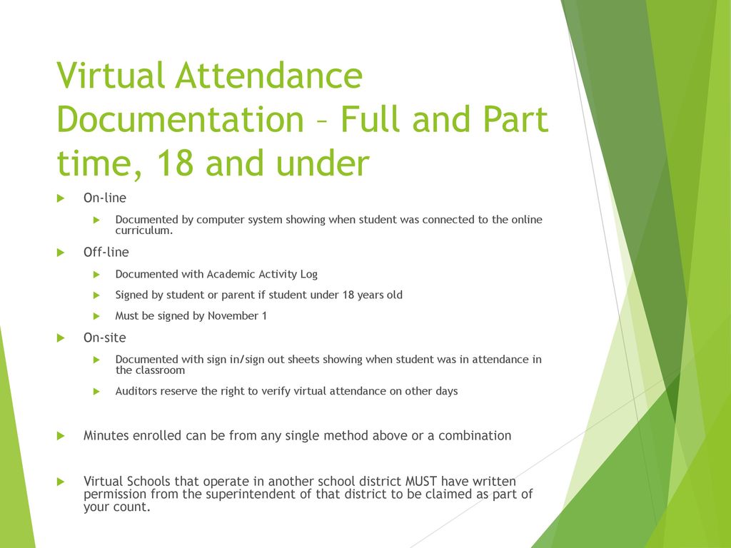 Virtual Attendance Documentation – Full and Part time, 18 and under