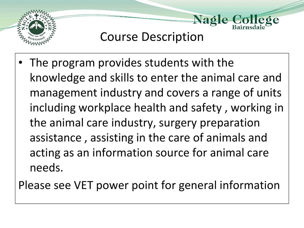 Year 10,11 and 12 Subject Selection – Certificate II in Animal Studies -  ppt download