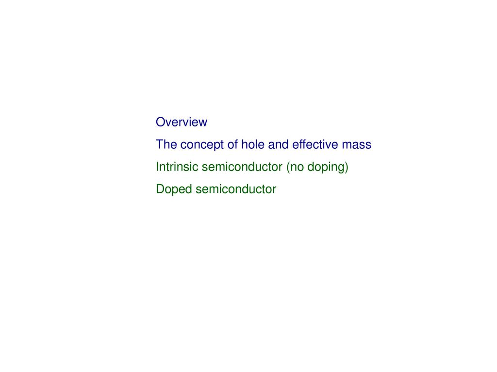 Overview The concept of hole and effective mass.