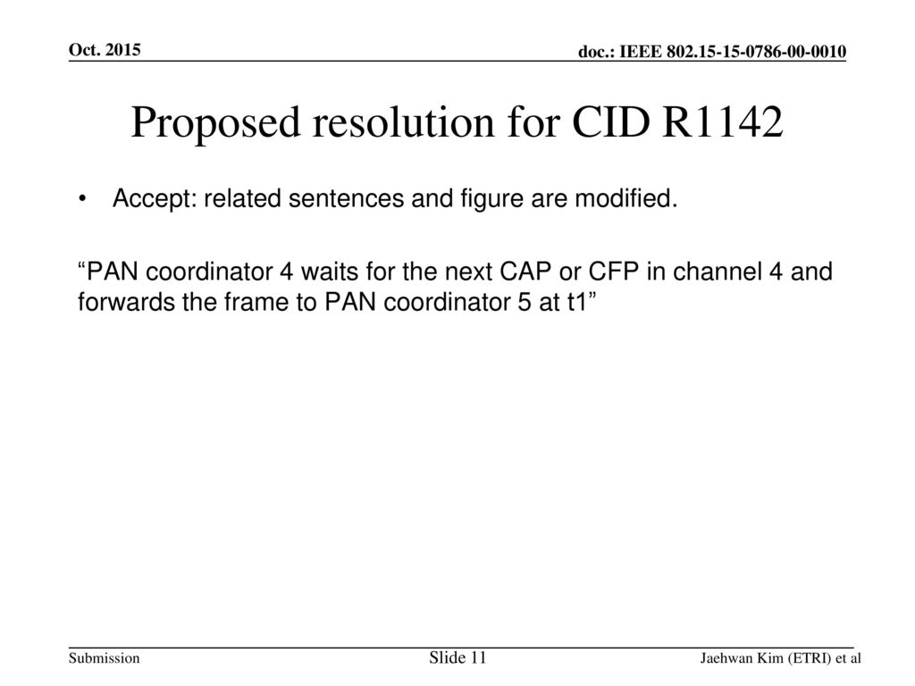 Proposed resolution for CID R1142
