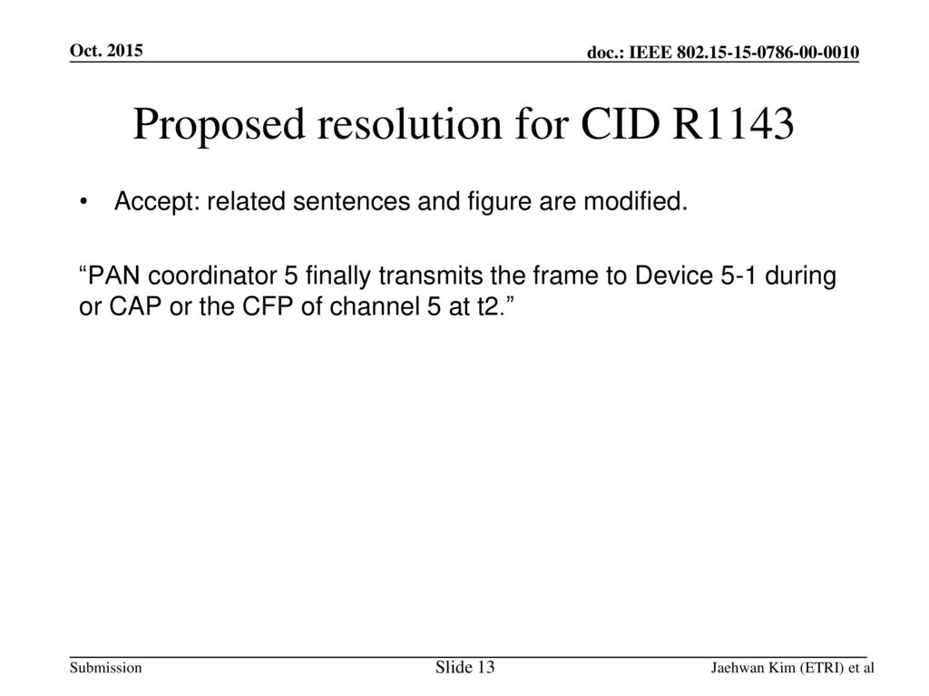 Proposed resolution for CID R1143