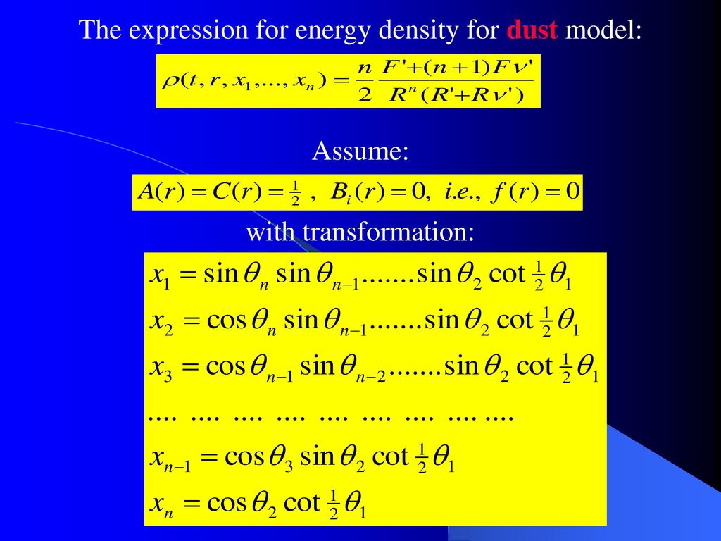 The expression for energy density for dust model: