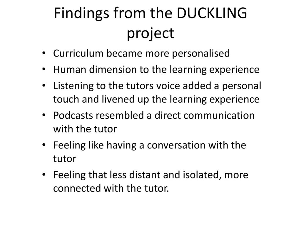 Findings from the DUCKLING project