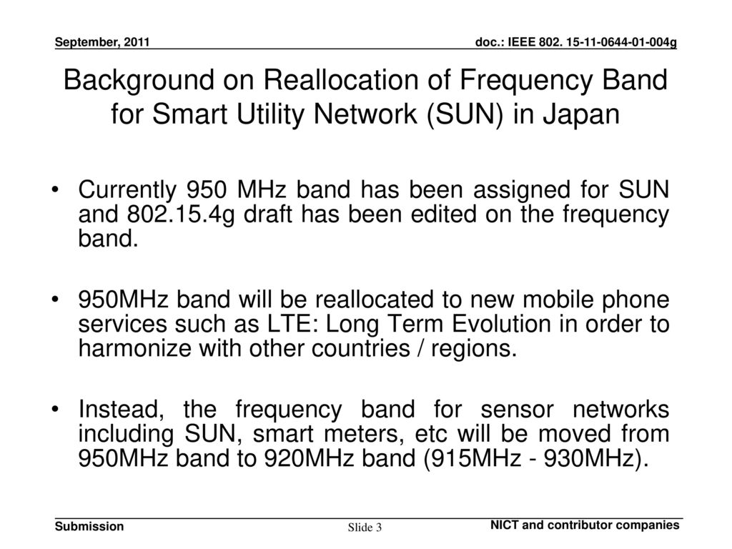 Background on Reallocation of Frequency Band for Smart Utility Network (SUN) in Japan