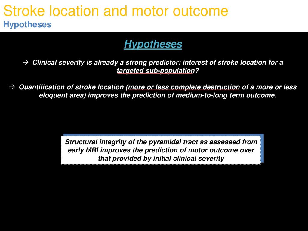 Stroke location and motor outcome Hypotheses
