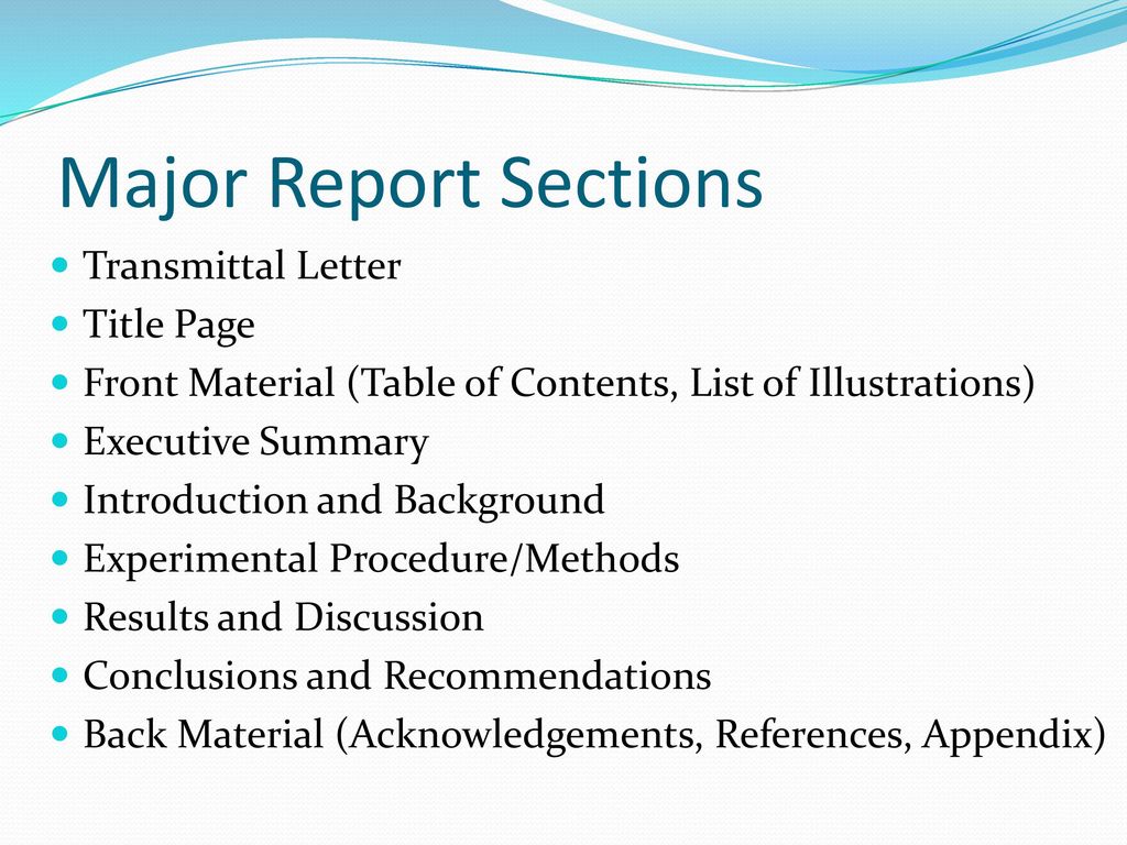 Major Report Sections Transmittal Letter Title Page