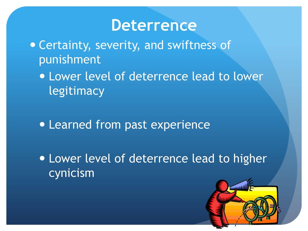 Deterrence Certainty, severity, and swiftness of punishment