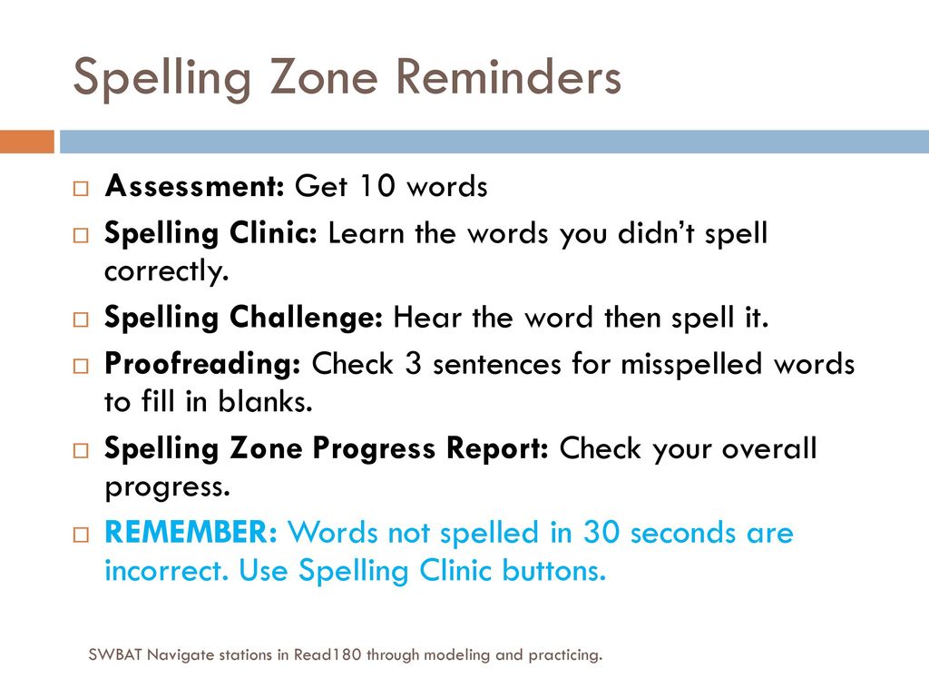 Spelling Zone Reminders