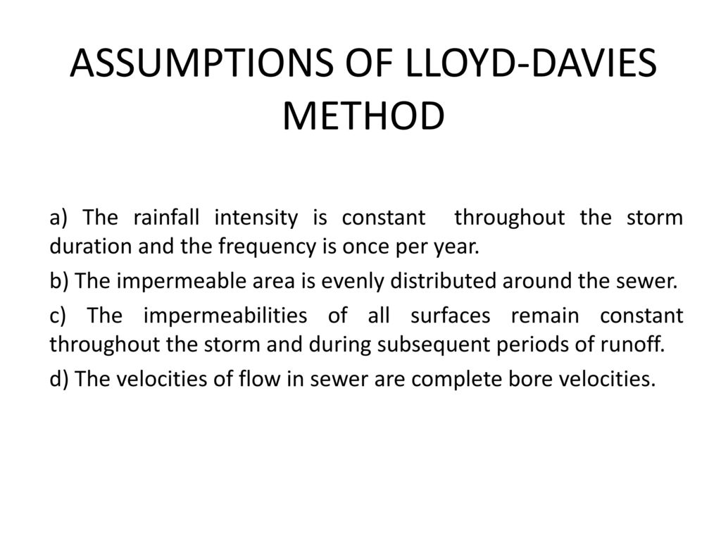 ASSUMPTIONS OF LLOYD-DAVIES METHOD