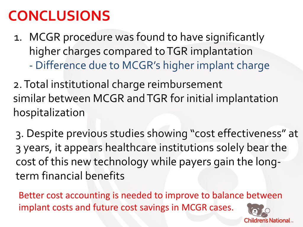 Conclusions MCGR procedure was found to have significantly higher charges compared to TGR implantation.