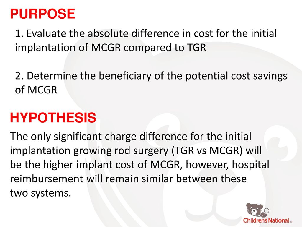 Purpose Evaluate the absolute difference in cost for the initial. implantation of MCGR compared to TGR.
