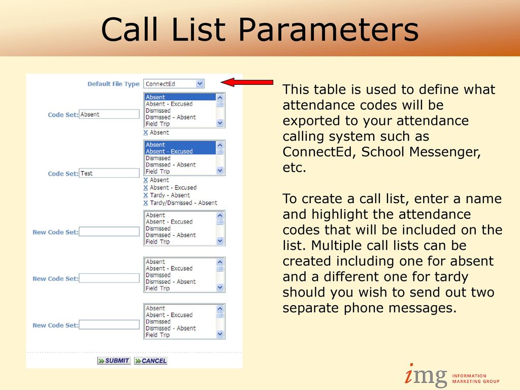 Call List Parameters