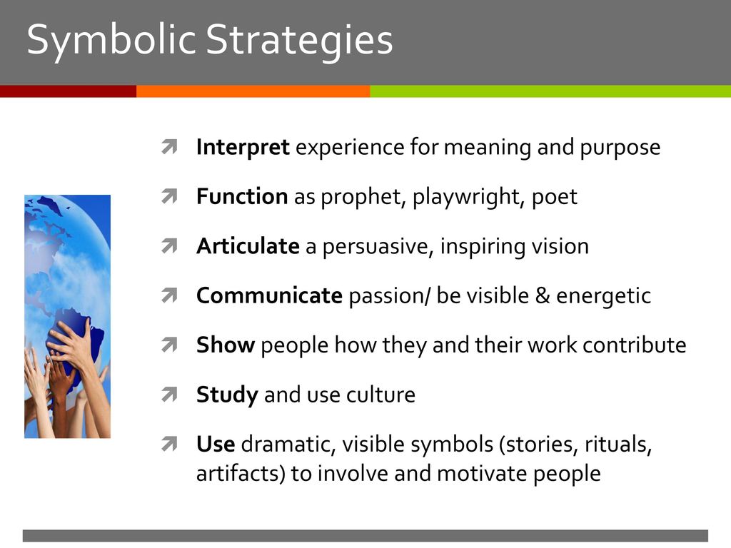 Symbolic Strategies Interpret experience for meaning and purpose
