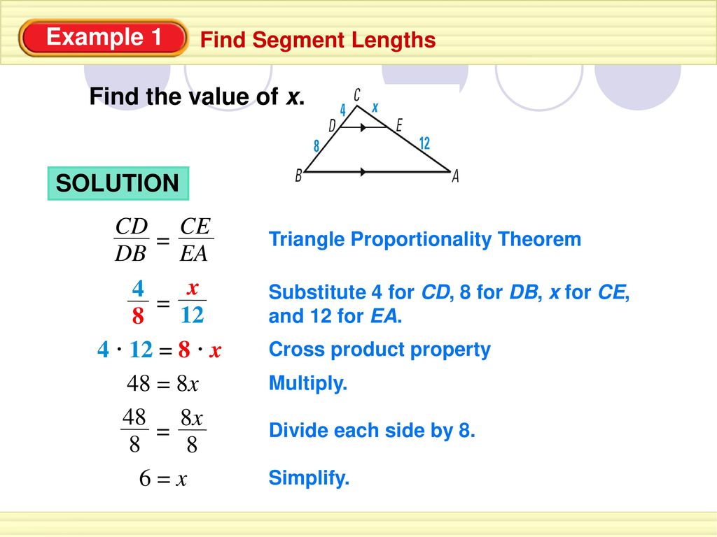 7.5 ESSENTIAL QUESTION: How do you use the Triangle Proportionality Theorem  and its Converse in solving missing parts? - ppt download