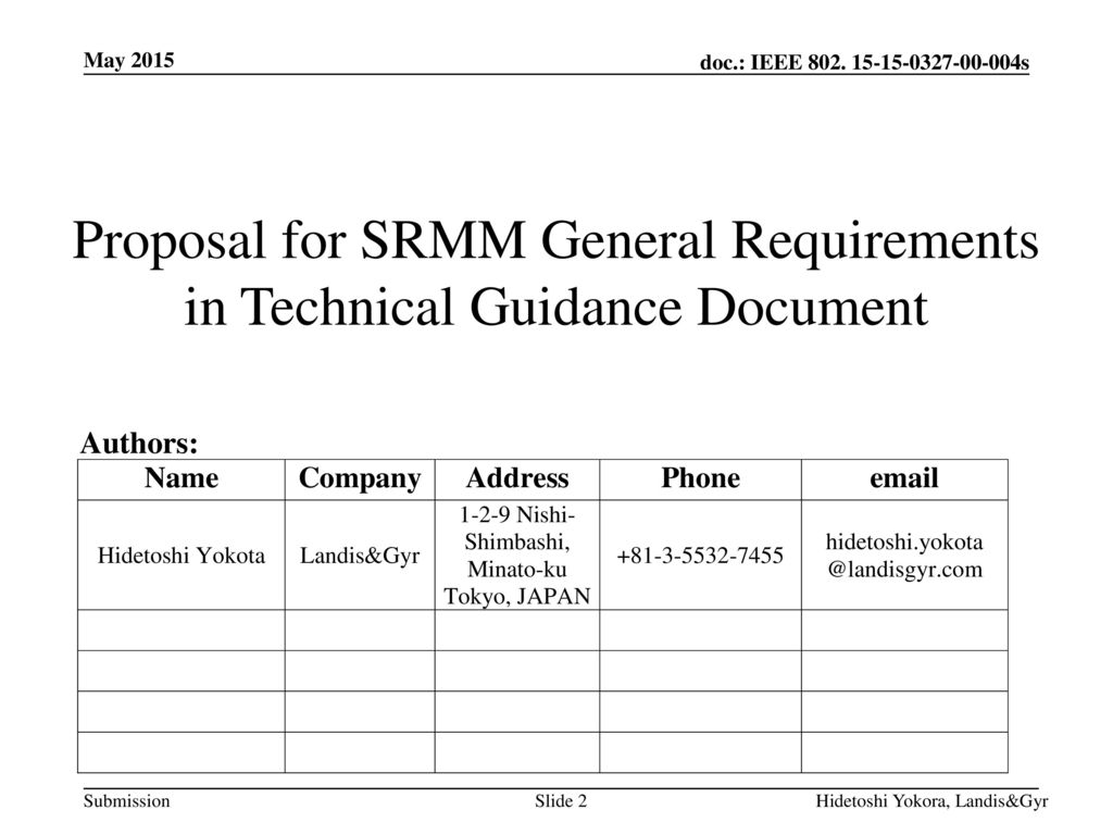 Proposal for SRMM General Requirements in Technical Guidance Document