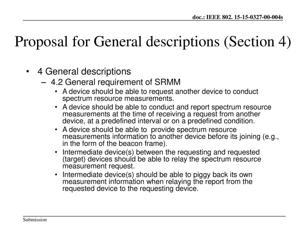 Proposal for General descriptions (Section 4)