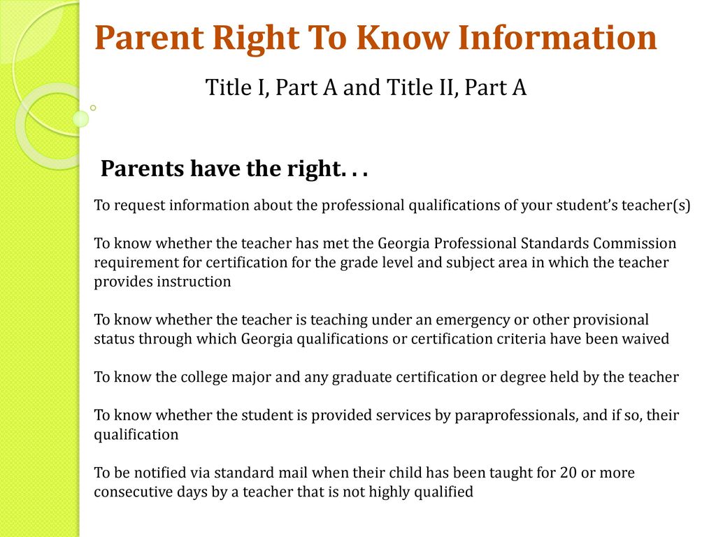 Parent Right To Know Information Title I, Part A and Title II, Part A