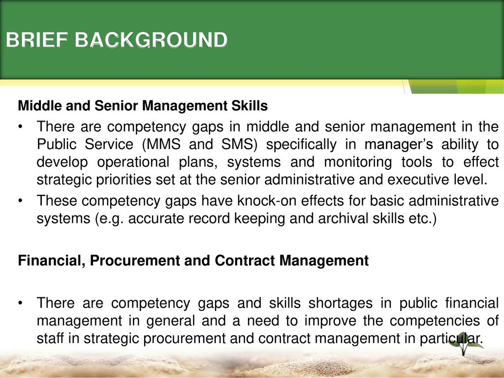 BRIEF BACKGROUND Middle and Senior Management Skills.