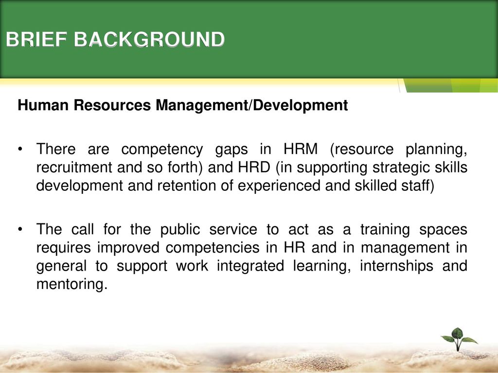 BRIEF BACKGROUND Human Resources Management/Development