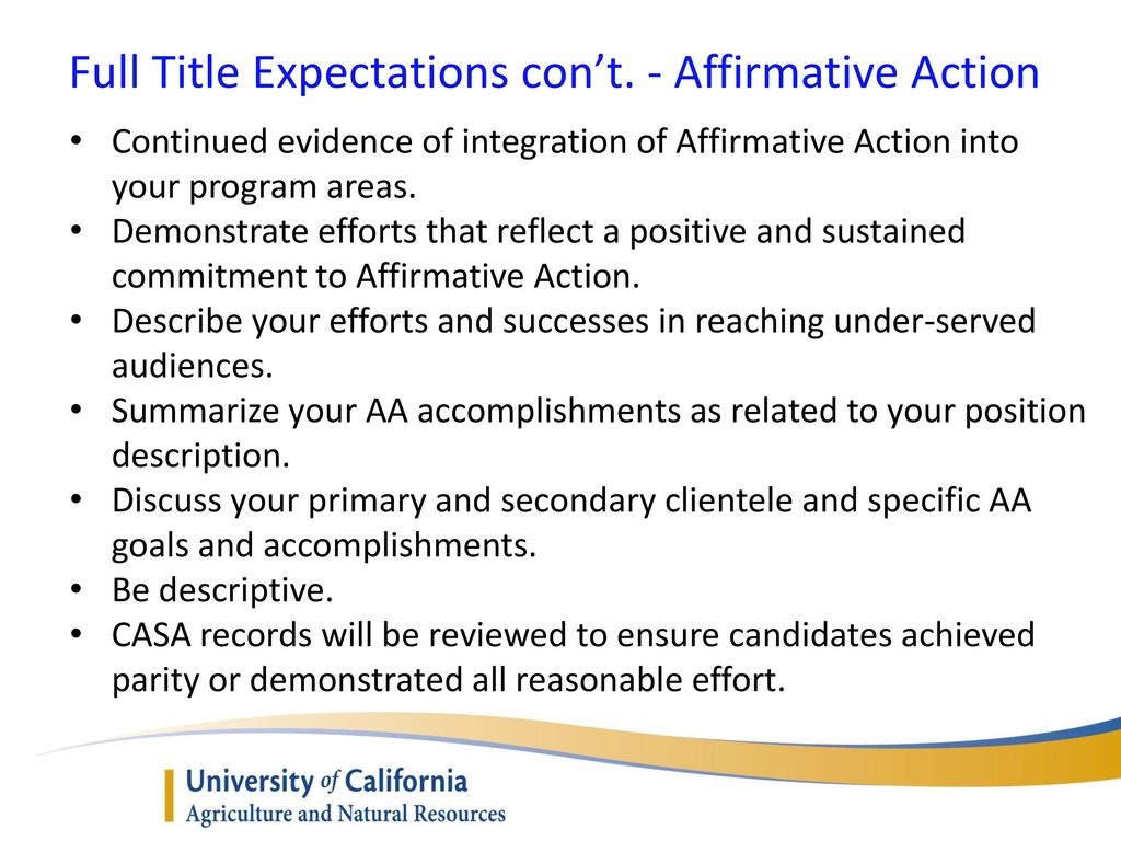Full Title Expectations con’t. - Affirmative Action